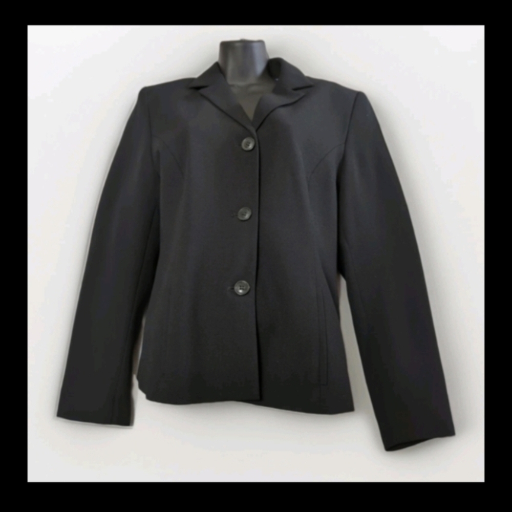 Black Long Sleeve Blazer Lined 100% Polyester Karen Scott Size 10P
